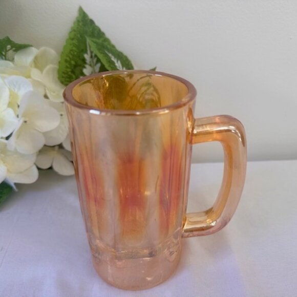 Vintage Marigold Carnival Glass Mug Iridescent Amber Paneled Design Retro Bar - Picture 2 of 4